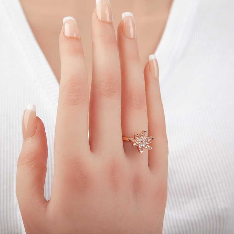 Silver Rose White Stone Lotus Flower Women’s Ring