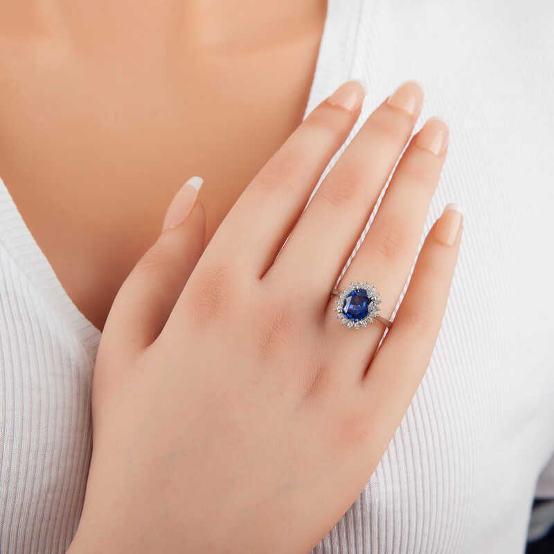 Silver Blue Stone Oval Women’s Ring