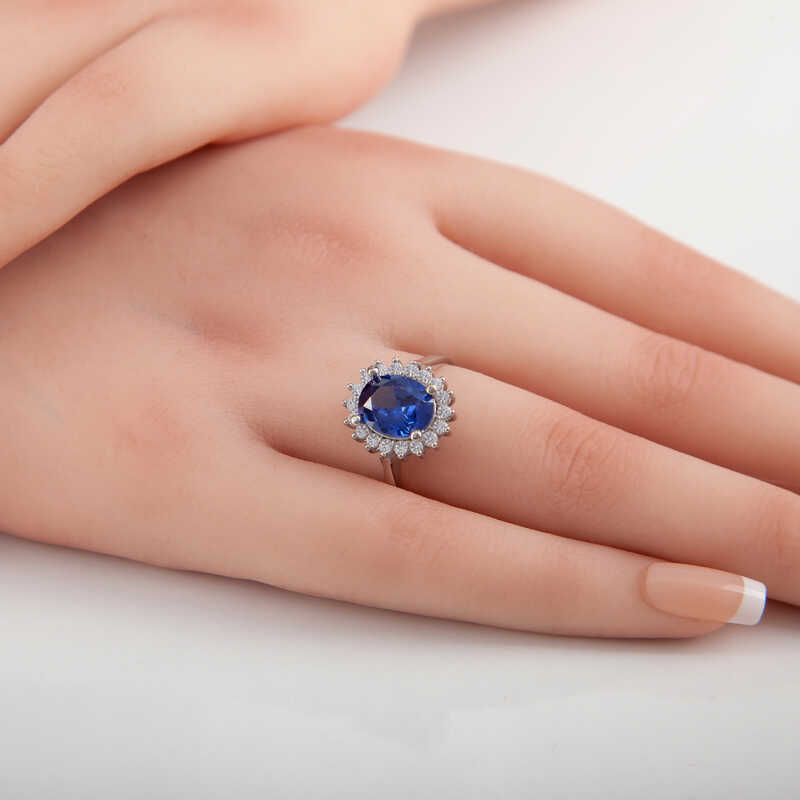 Silver Blue Stone Oval Women’s Ring