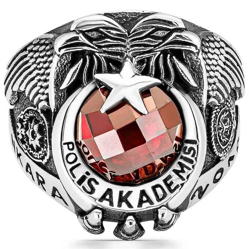 Silver Police Academy Red Stone Men’s Ring