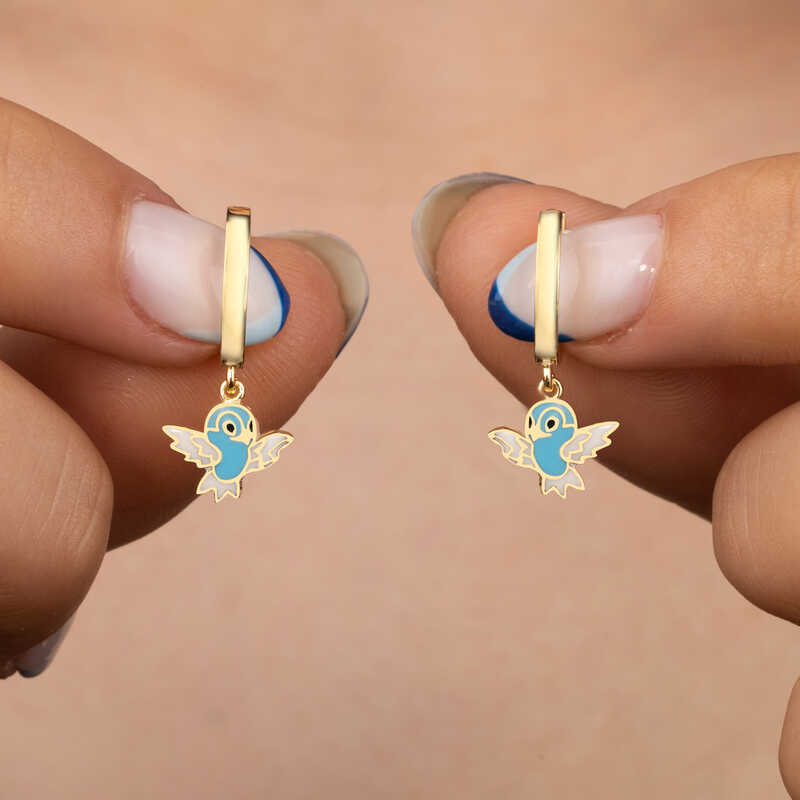 Silver Gold Blue Colored Dangle Bird Women’s Earrings