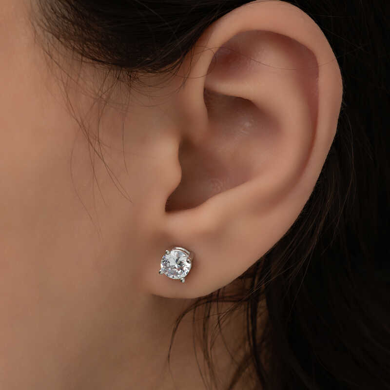 Silver 7 mm White Zircon Single Stone Women’s Earring