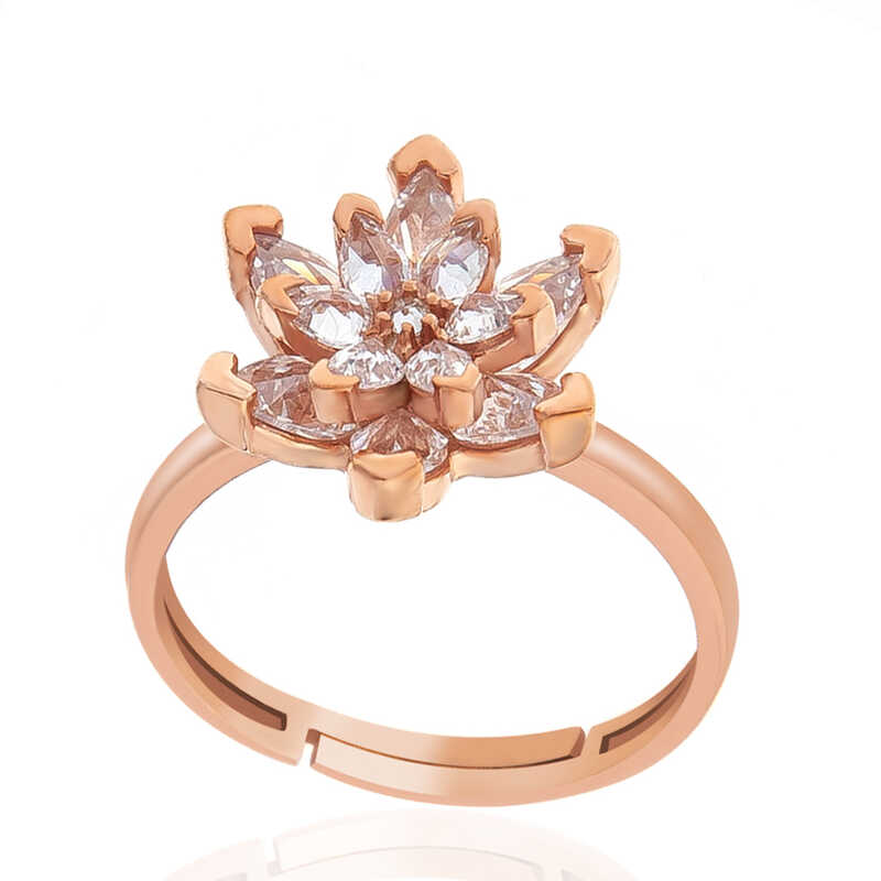 Silver Rose White Stone Lotus Flower Women’s Ring