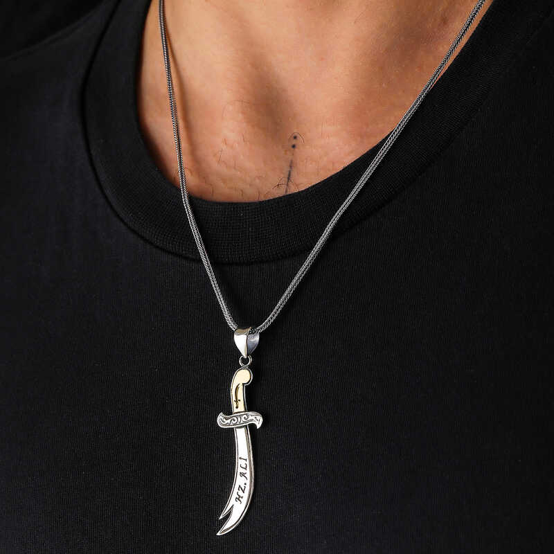 Silver Hazrat Ali Zulfiqar Sword Necklace
