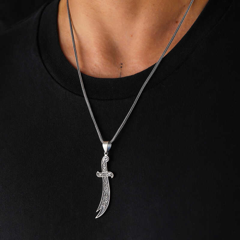 Silver Hazrat Ali Zulfiqar Sword Necklace