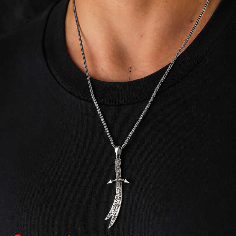 Silver Hazrat Ali Zulfiqar Sword Necklace