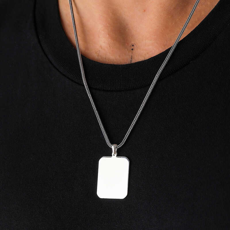 Silver Square Plate Necklace