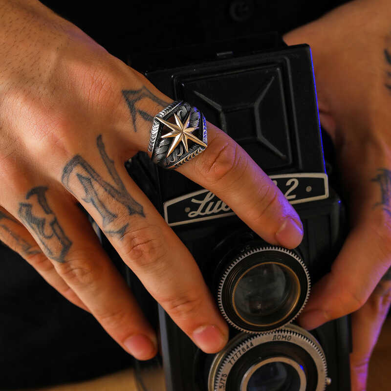 Silver Polar Star Motif Men’s Ring