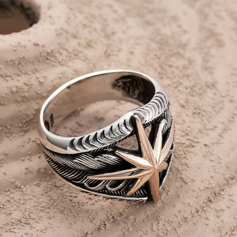 Silver Polar Star Motif Men’s Ring