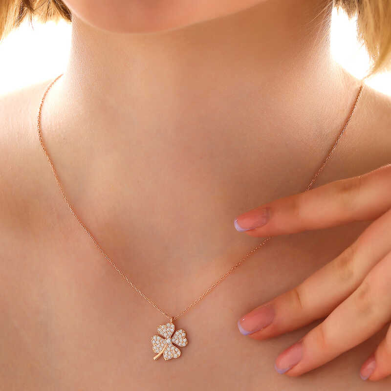 Silver Rose Four Leaf Clover Women’s Necklace