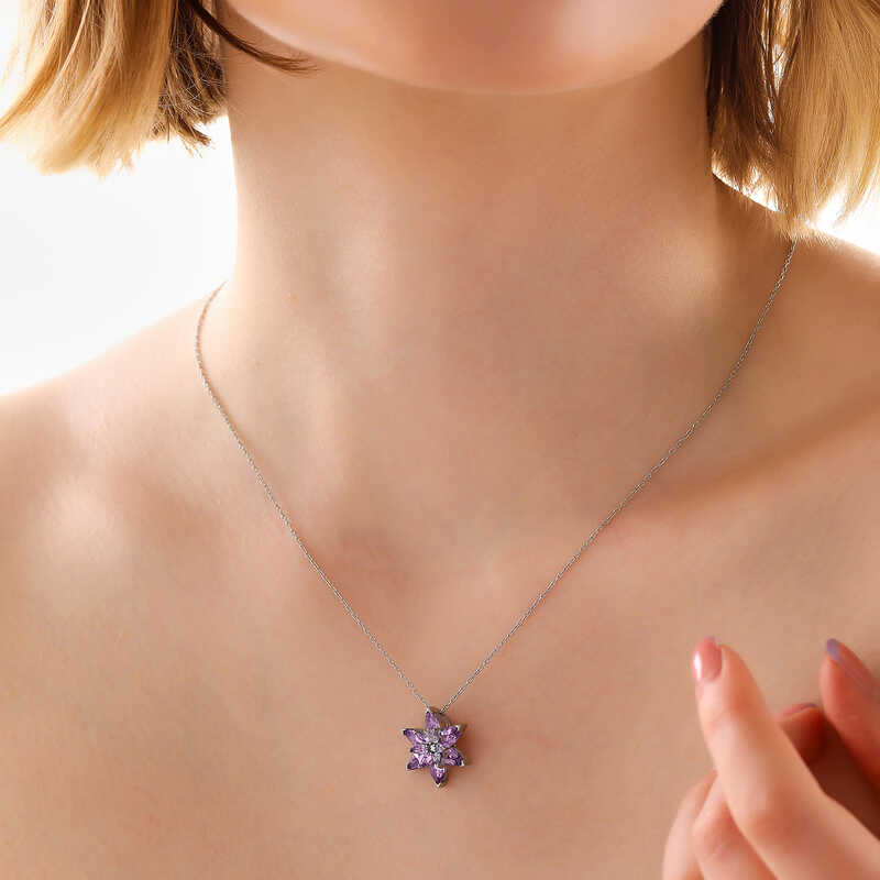 Silver Lilac Lotus Flower Women’s Necklace