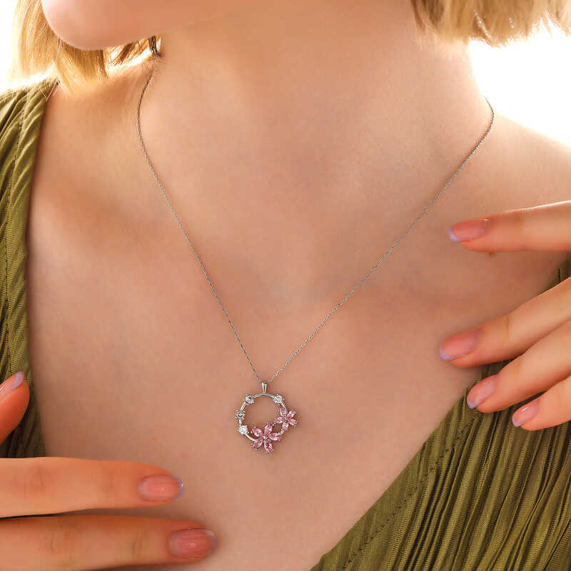 Silver Pink Flower Women’s Necklace