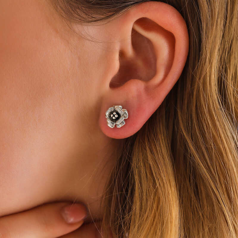 Silver Studded Rose Women’s Earrings