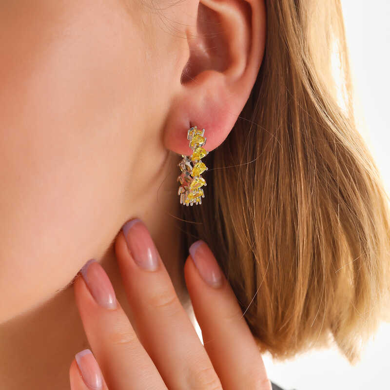 Silver Yellow Stone Drop Stud Women’s Earrings