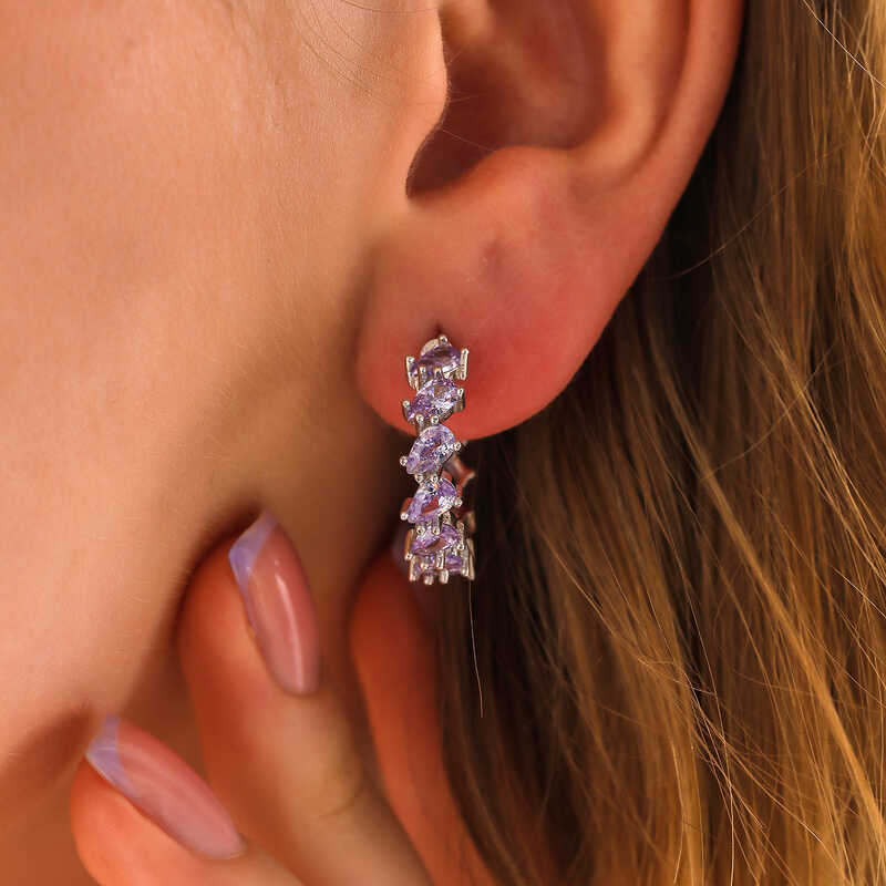 Silver Lilac Stone Drop Stud Women’s Earrings