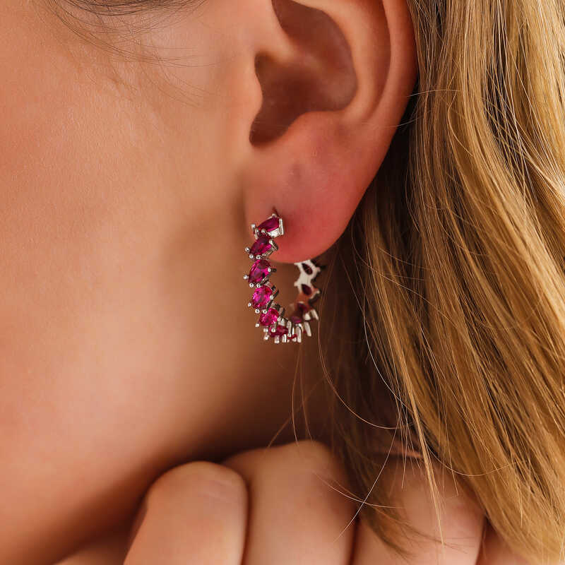 Silver Pink Stone Drop Stud Women’s Earrings