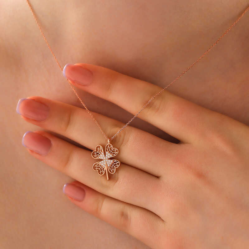 Silver Rose Four Leaf Clover Women’s Necklace