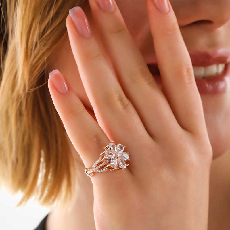 Silver Rose White Love Flower Women’s Ring