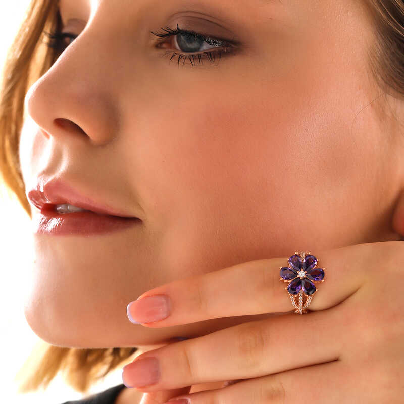 Silver Rose Purple Love Flower Women’s Ring