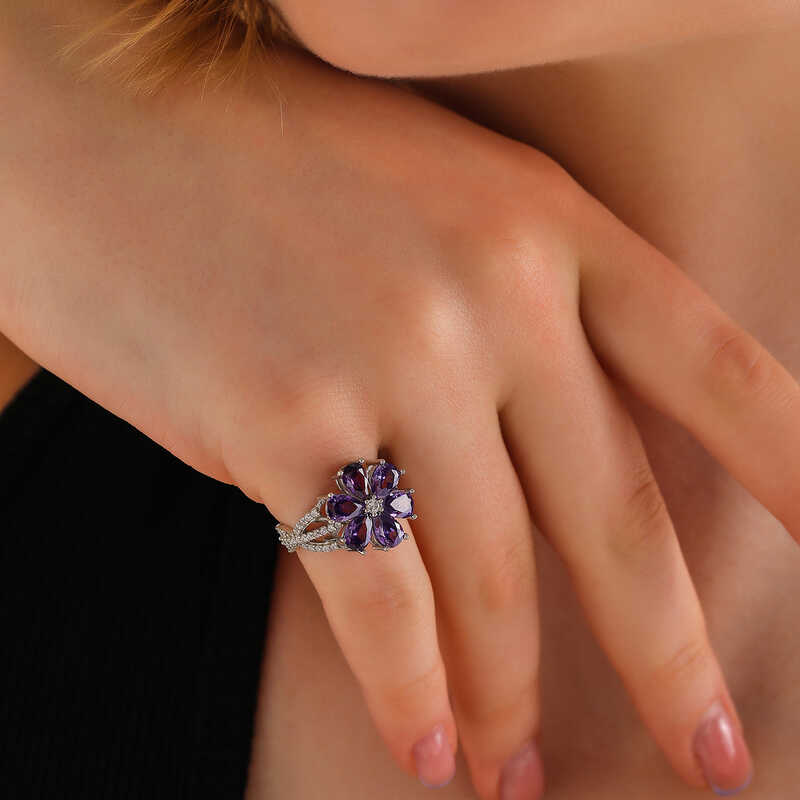Silver Purple Love Flower Women’s Ring