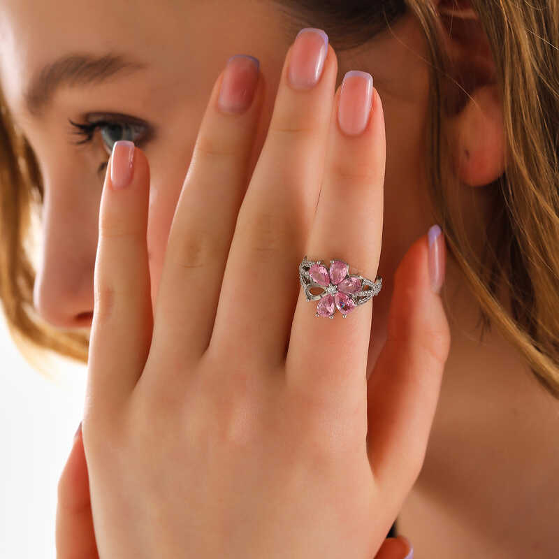Silver Pink Love Flower Women’s Ring