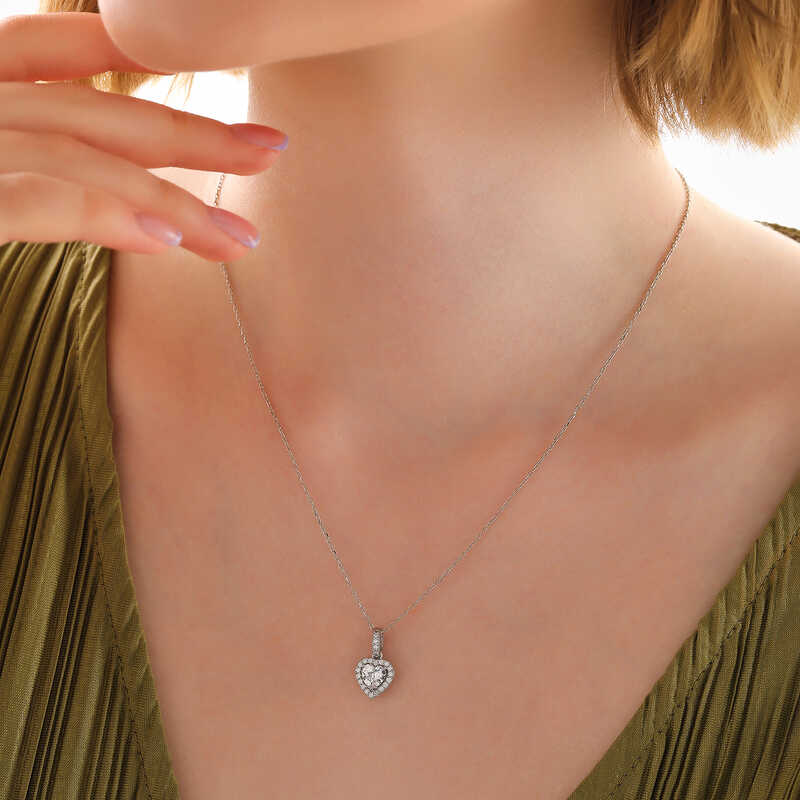 Silver White Stone Heart Women’s Necklace
