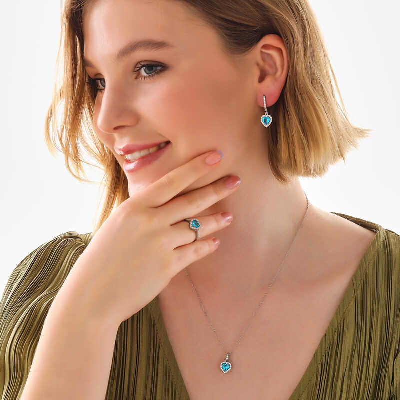 Silver Turquoise Stone Heart Women’s Set