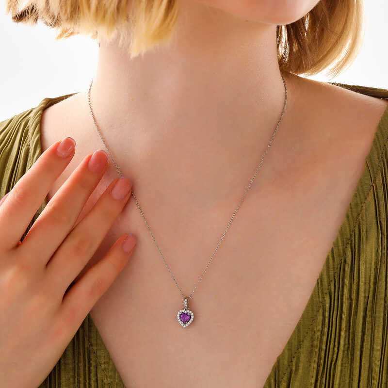 Silver Purple Stone Heart Women’s Necklace