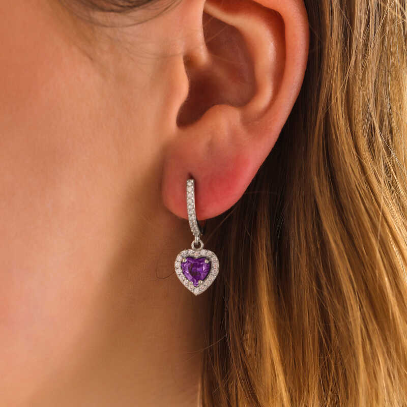 Silver Purple Stone Heart Women’s Earrings