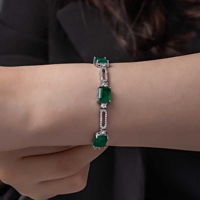 Silver Green Color Square Paraiba Stone Women’s Bracelet
