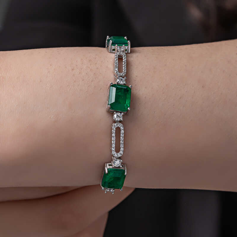 Silver Green Color Square Paraiba Stone Women’s Bracelet