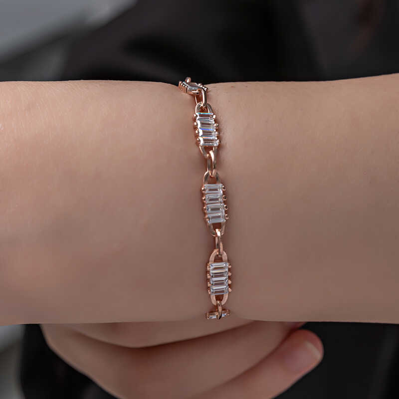 Silver Rose Baguette Stone Women’s Bracelet