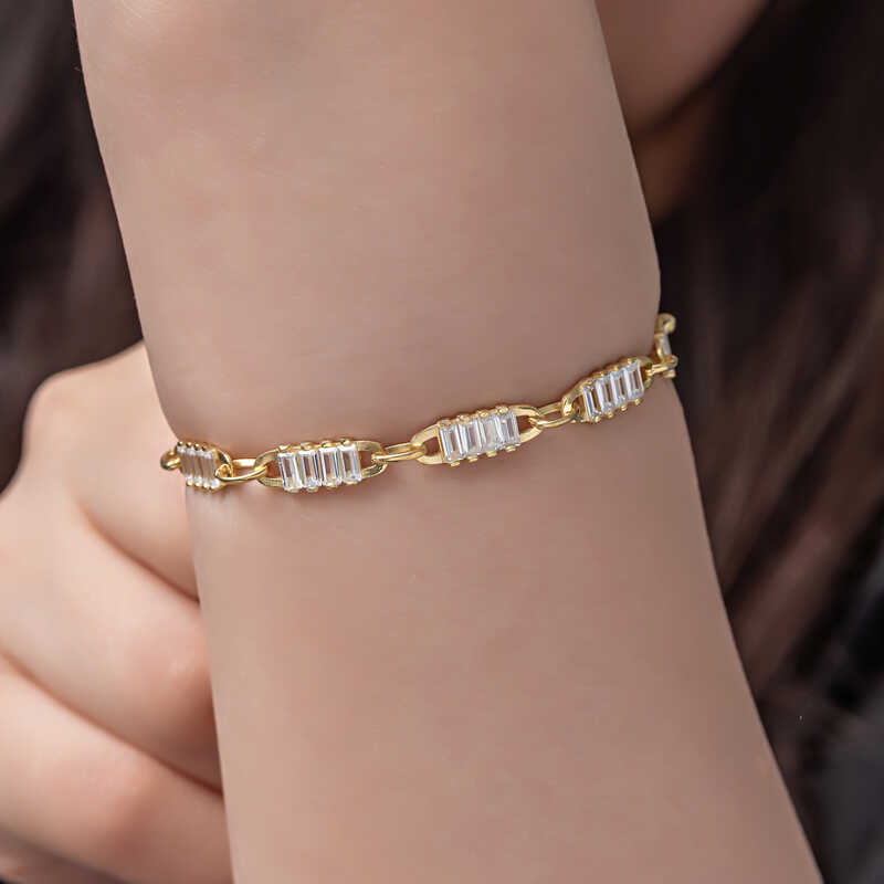 Silver Gold Baguette Stone Women’s Bracelet