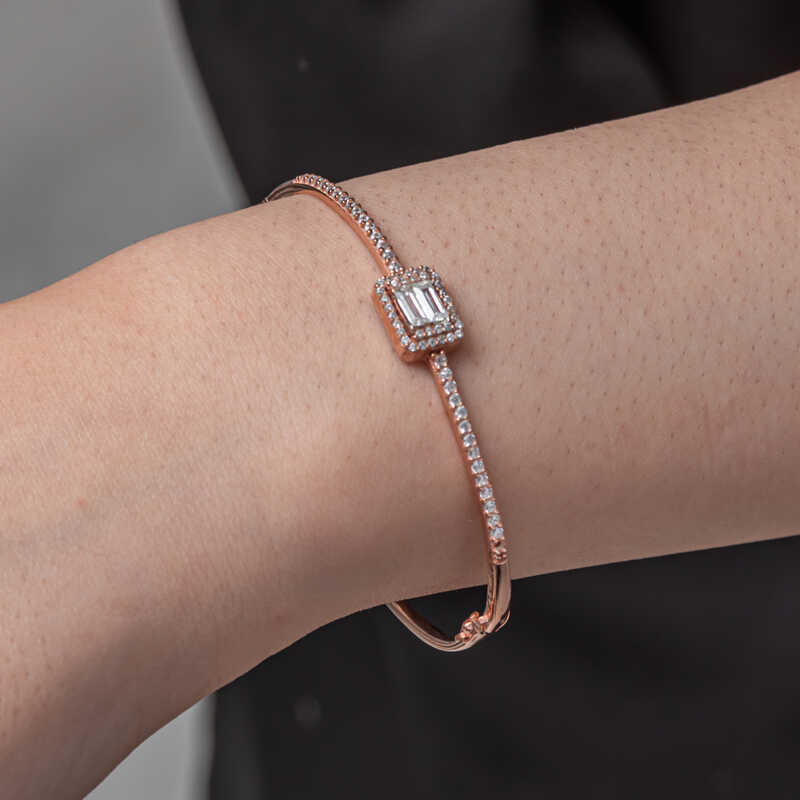 Silver Rose Baguette Stone Women’s Bracelet
