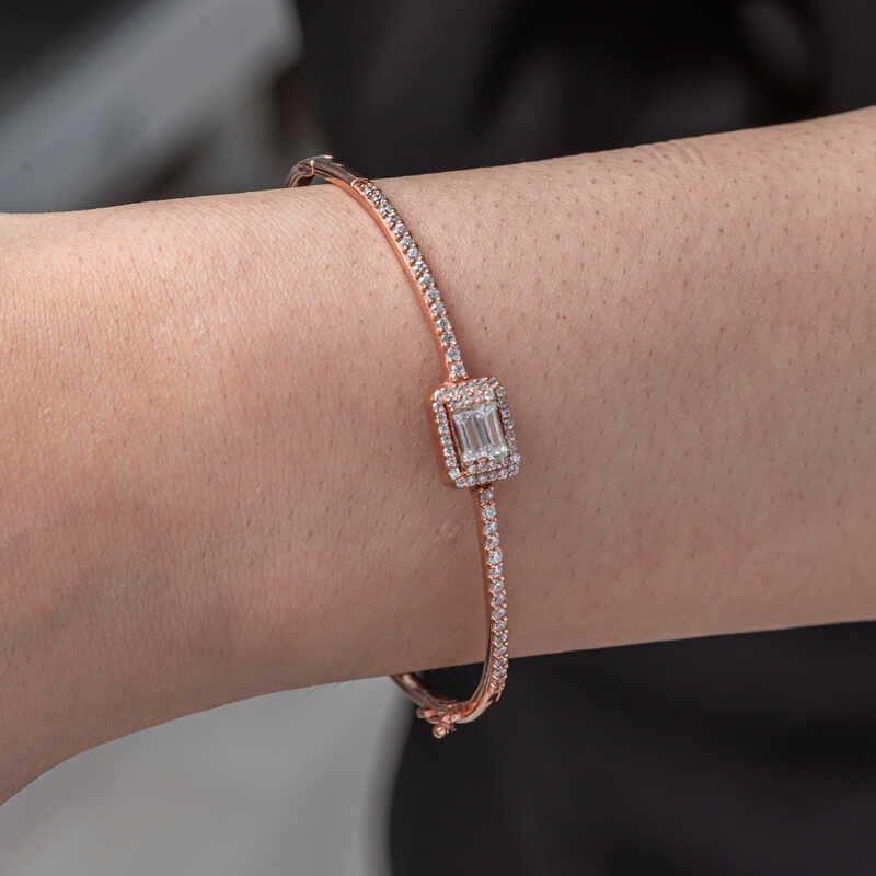 Silver Rose Baguette Stone Women’s Bracelet