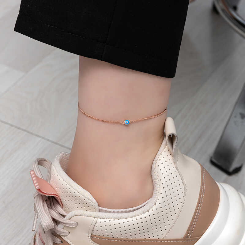 Silver Rose Evil Eye Beaded Anklet