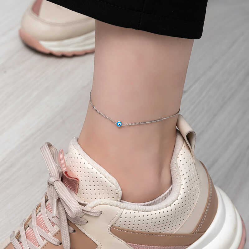 Silver Evil Eye Beaded Anklet