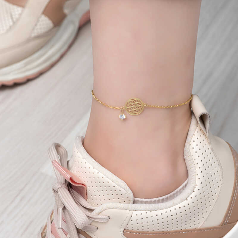 Silver Gold Flower of Life Solitaire Anklet