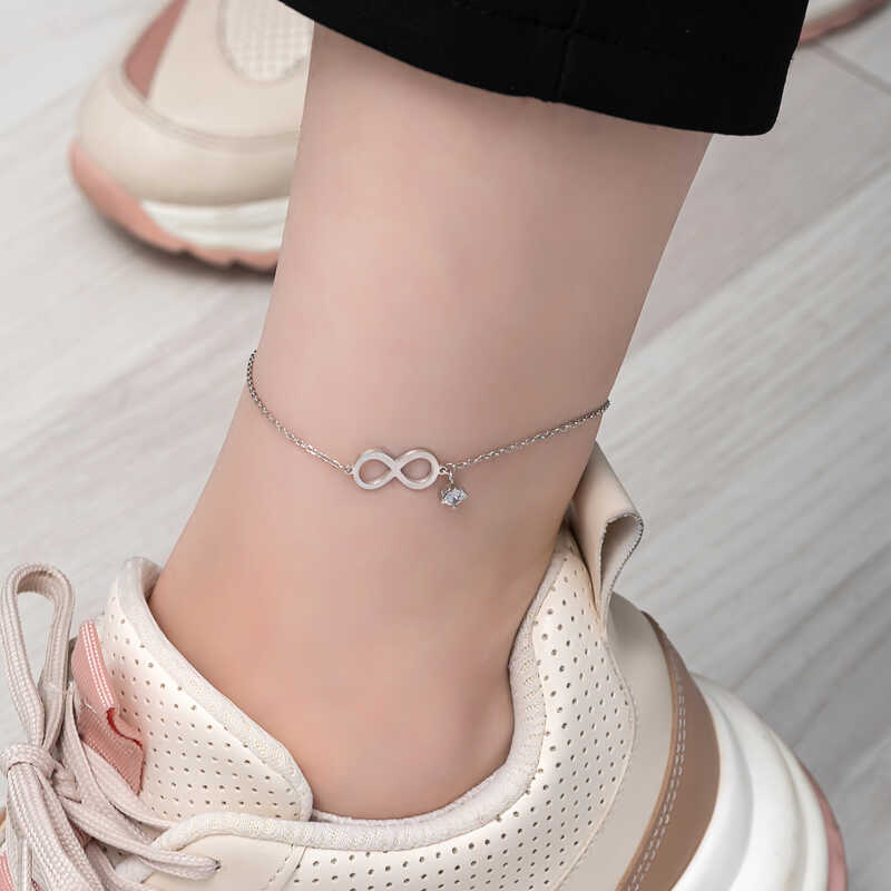 Silver Infinity Solitaire Anklet