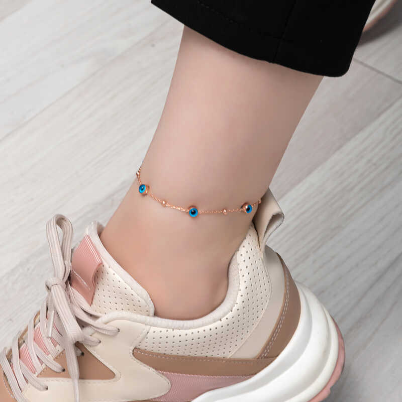 Silver Rose Eye Evil Eye Beaded Anklet
