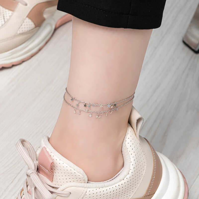 Silver Double Chain Star Anklet