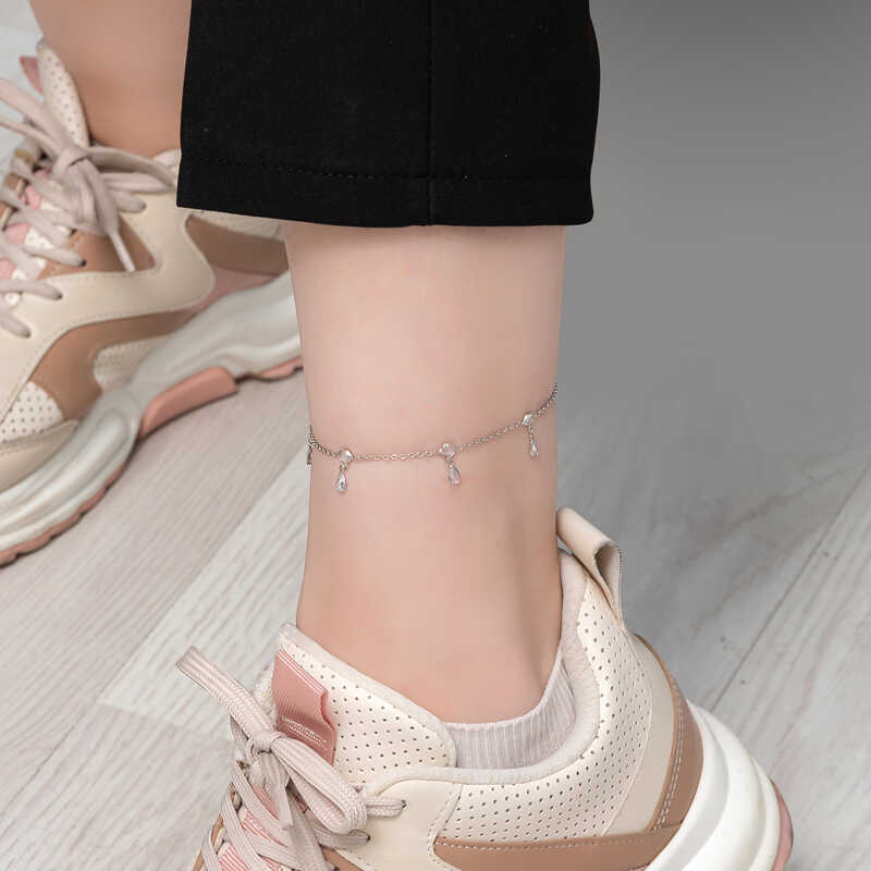 Silver Drop Zircon Stone Anklet
