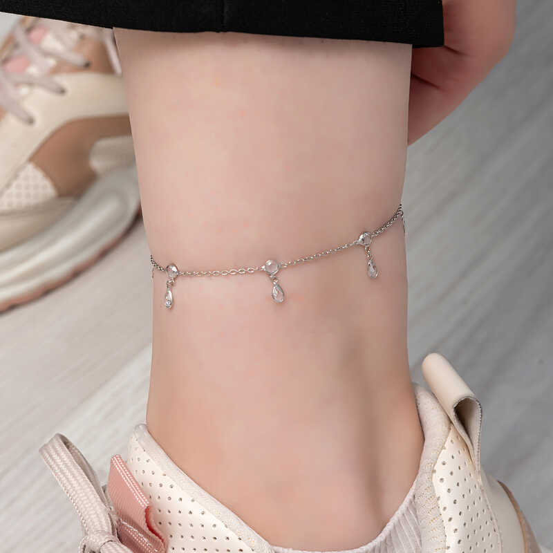 Silver Drop Zircon Stone Anklet