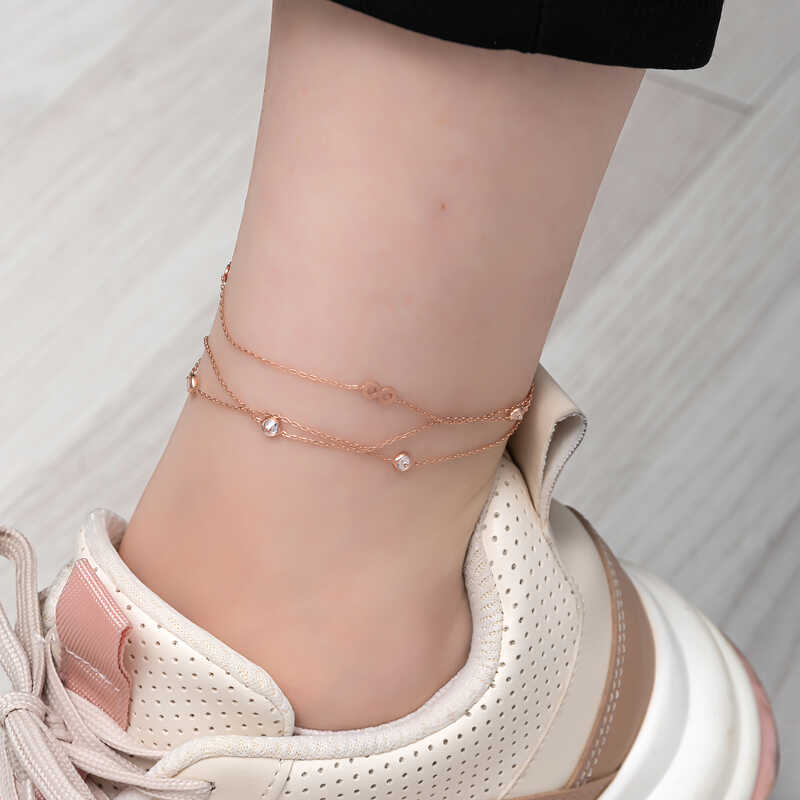 Silver Rose Double Chain Infinity Anklet