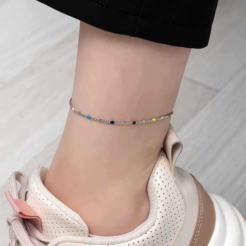 Silver Colored Enamel Anklet