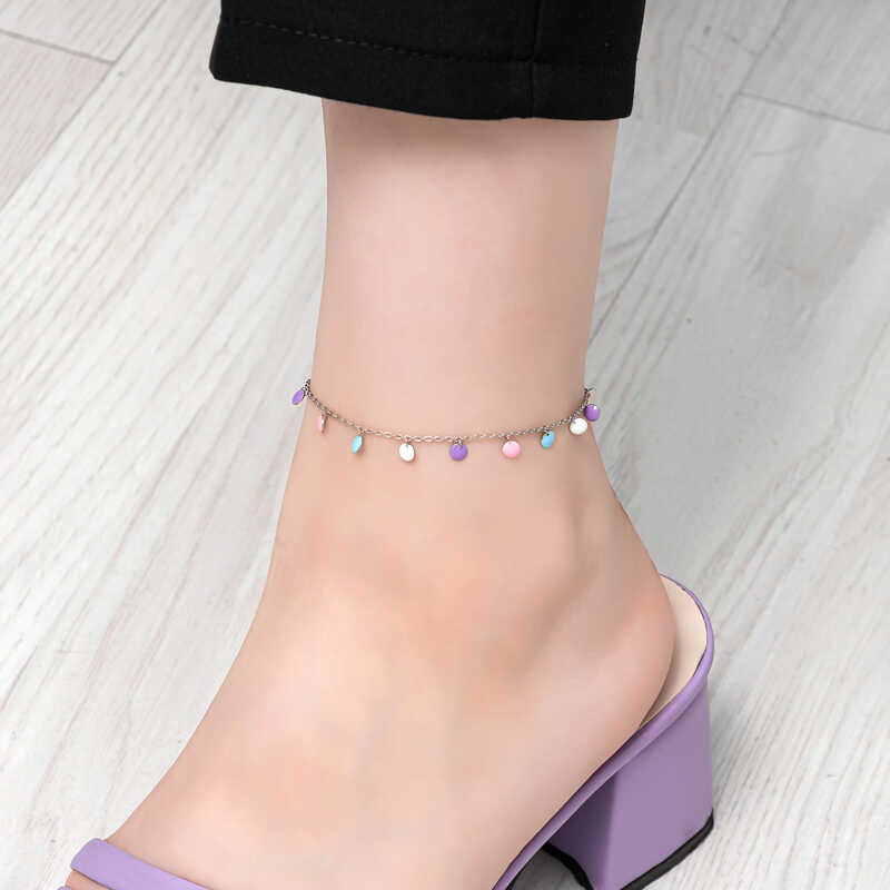 Silver Round Colored Enamel Anklet