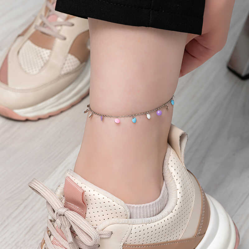 Silver Round Colored Enamel Anklet