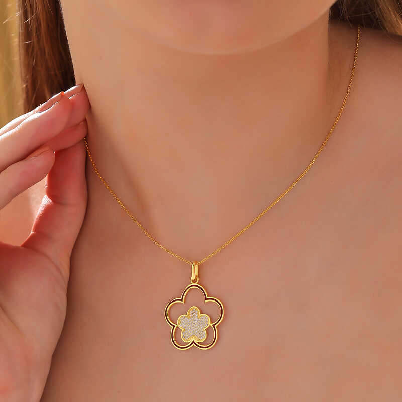 Silver Gold Flower Patterned Women’s Necklace