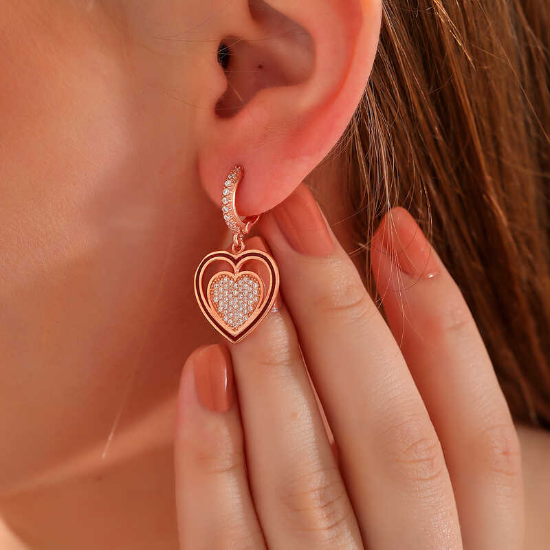 Silver Rose Dangle Heart Women’s Earrings