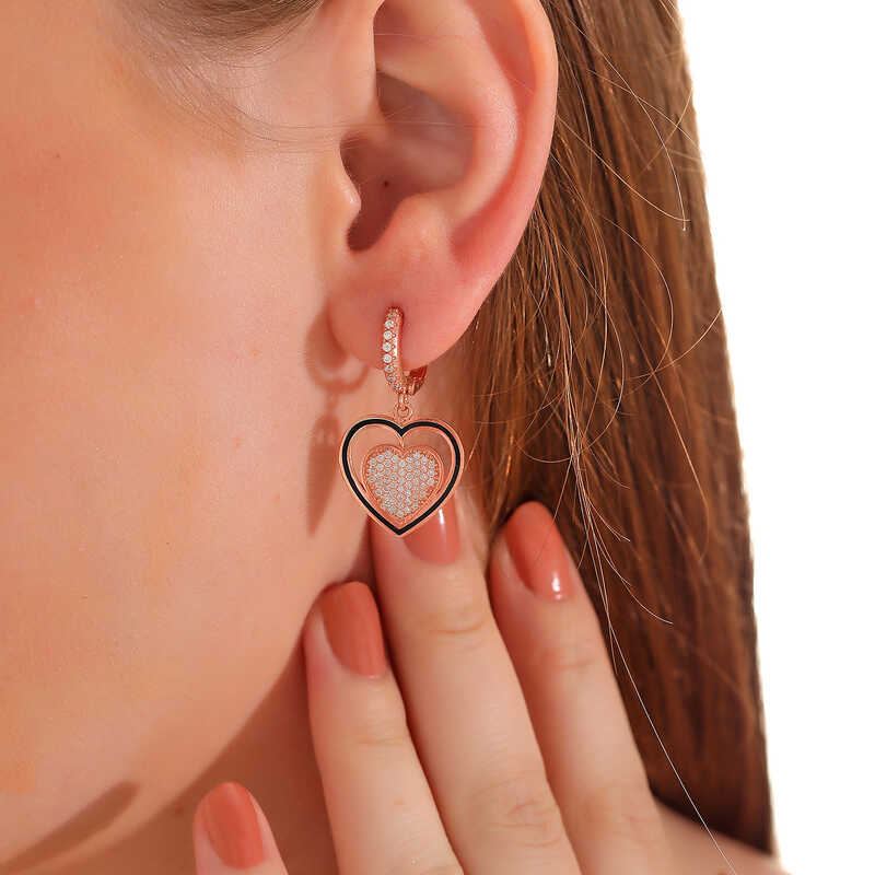 Silver Rose Dangle Heart Women’s Earrings
